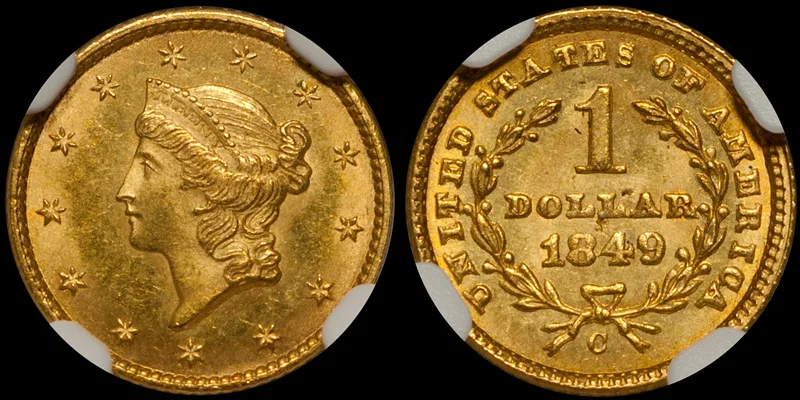 洋楽 g-rap/C-ORDELL/UNDER INVESTIGTION 1849-C G$1 Open Wreath (Regular Strike) Gold Dollar - PCGS CoinFacts